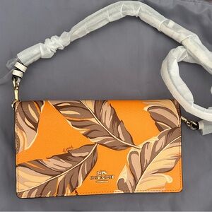 Coach Tropical Orange and Brown Banana Leaf Crossbody Bag